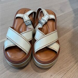 Robert Clergerie Sandals cream with brown stitch sz 39